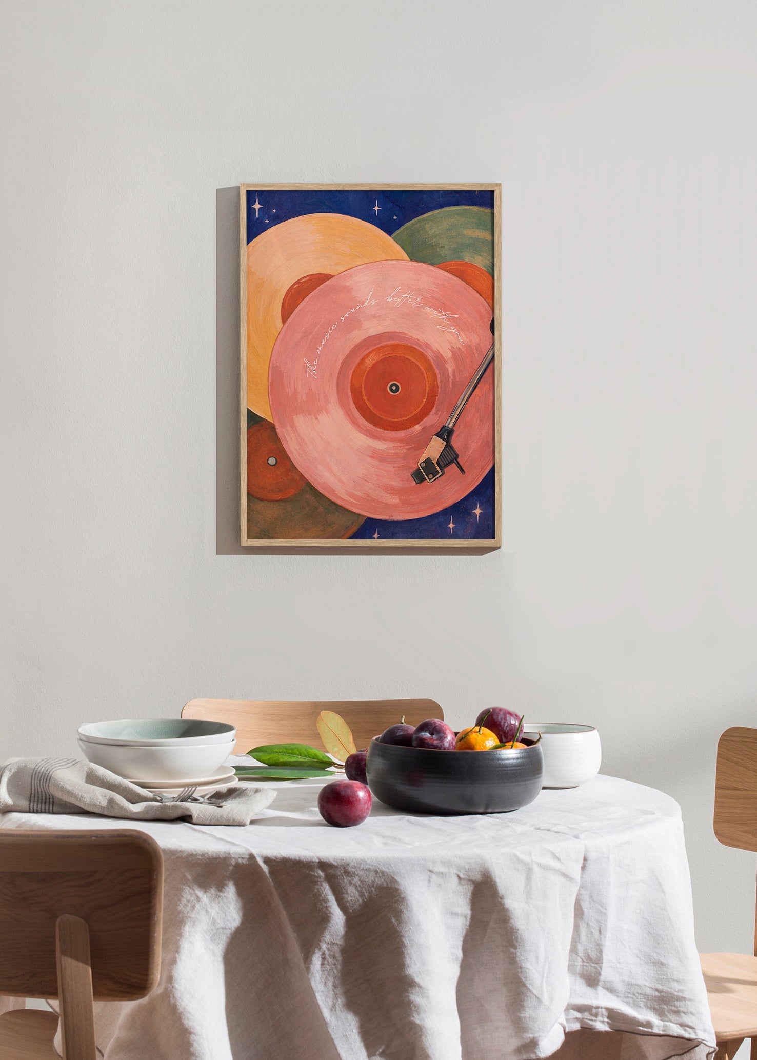 Illustration vinyle rose avec bras de tourne-disque