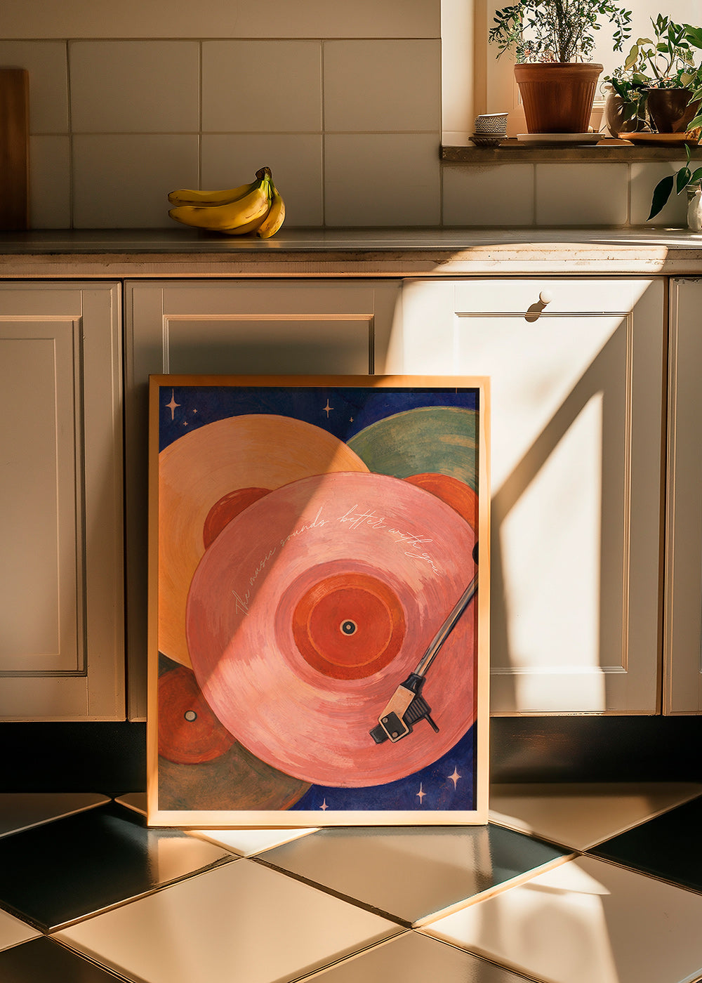 Illustration vinyle rose avec bras de tourne-disque
