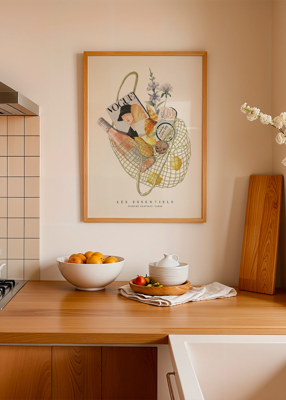 Küchenkunst mit illustrierter Markttasche