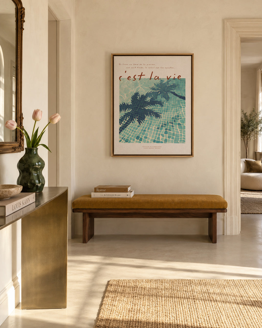 Poolside Reverie - Framed canvas in an interior