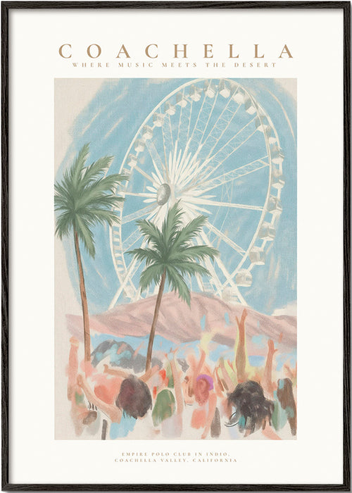 Coachella-Illustration mit Riesenrad und Palmen