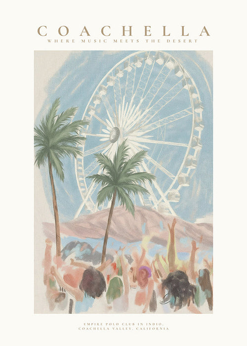 Coachella-Illustration mit Riesenrad und Palmen