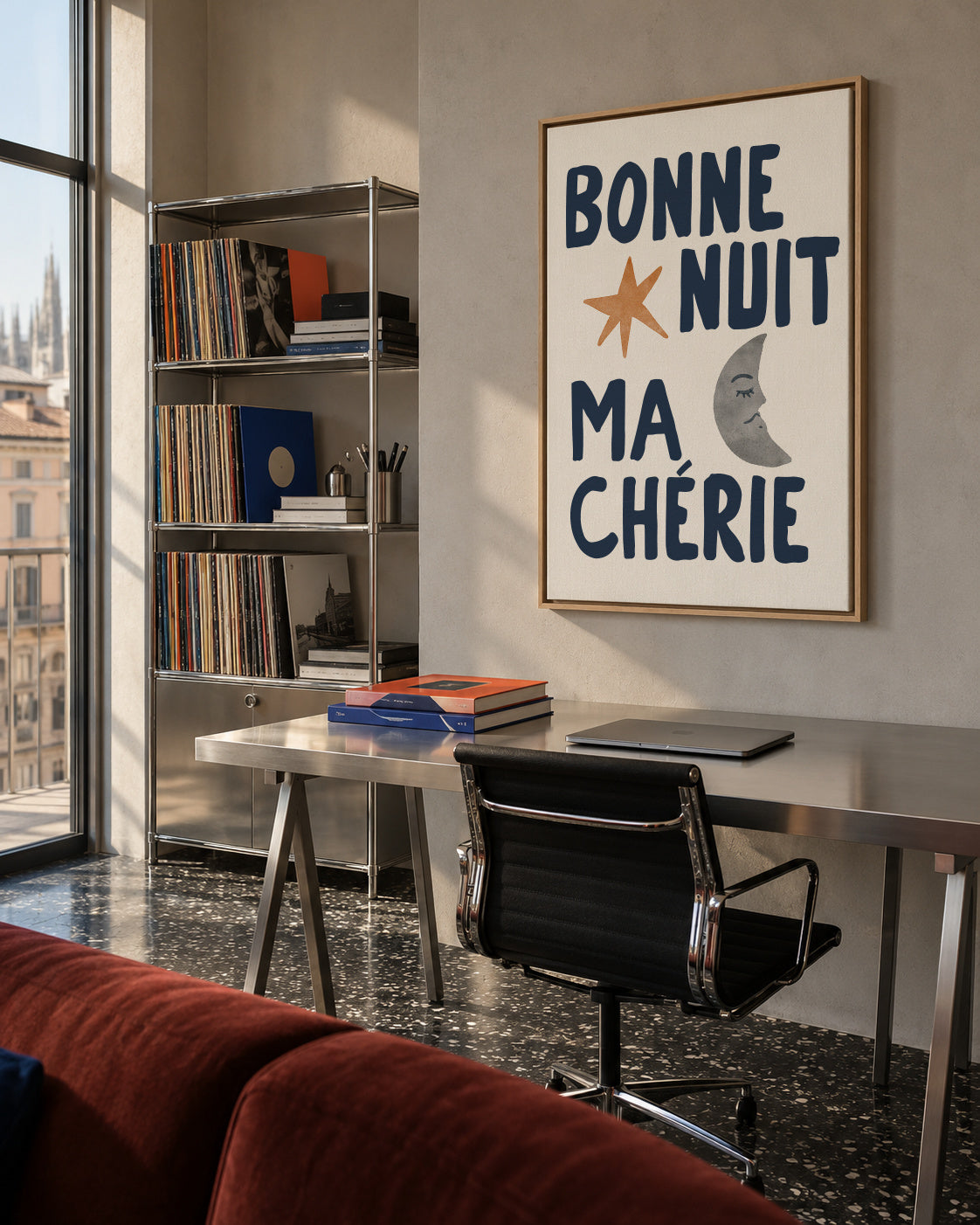 Bonne Nuit Ma Chérie - Framed canvas in an interior