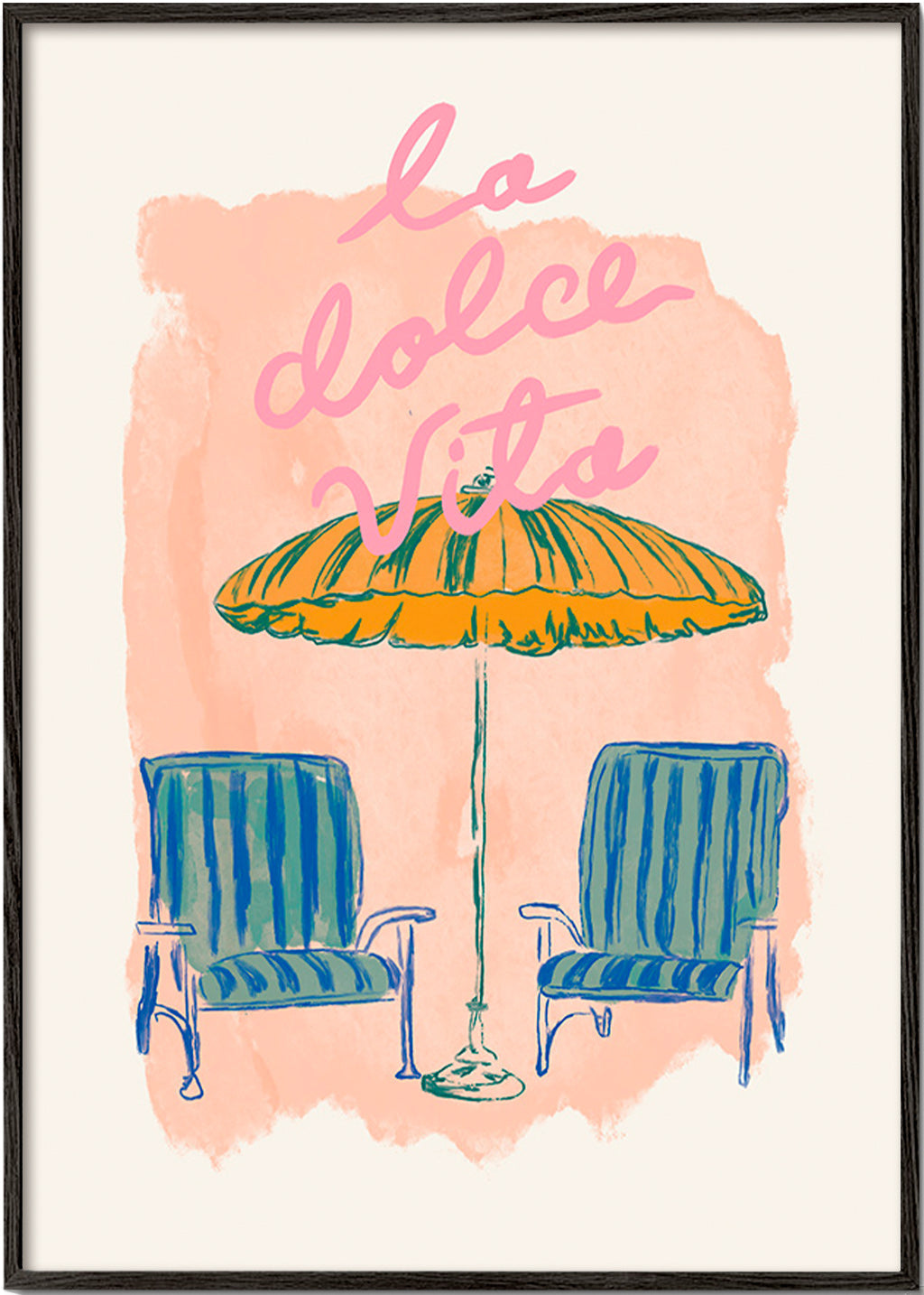 Illustration La Dolce Vita parasol et chaises