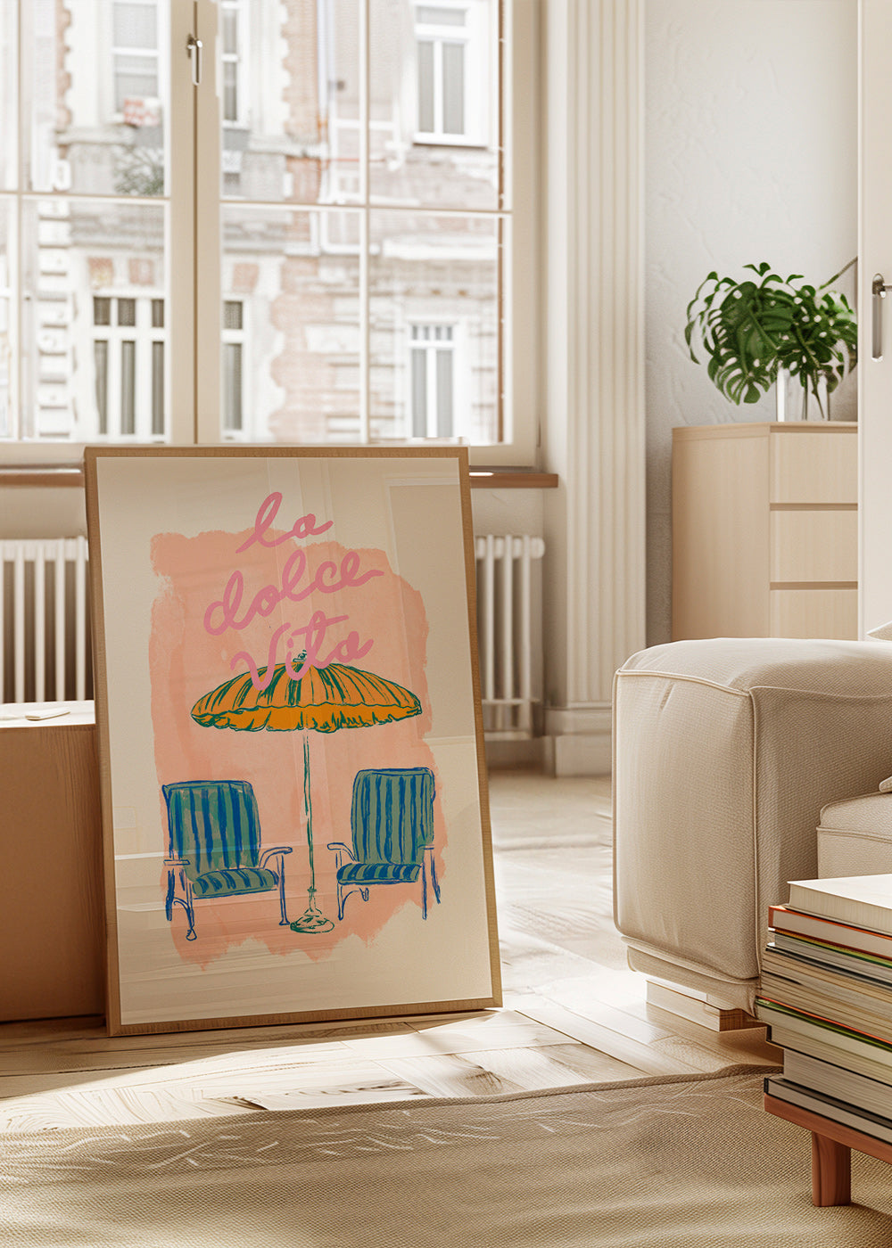 Illustration La Dolce Vita parasol et chaises