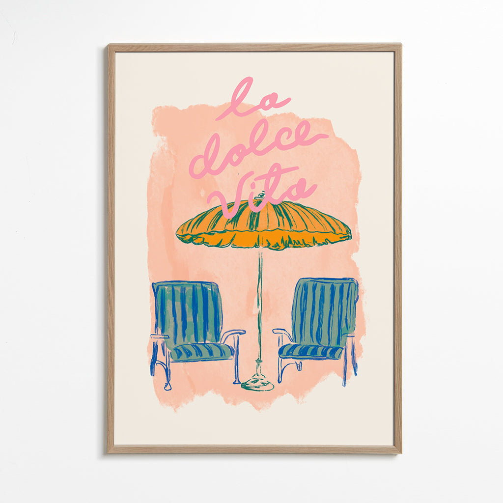 Illustration La Dolce Vita parasol et chaises