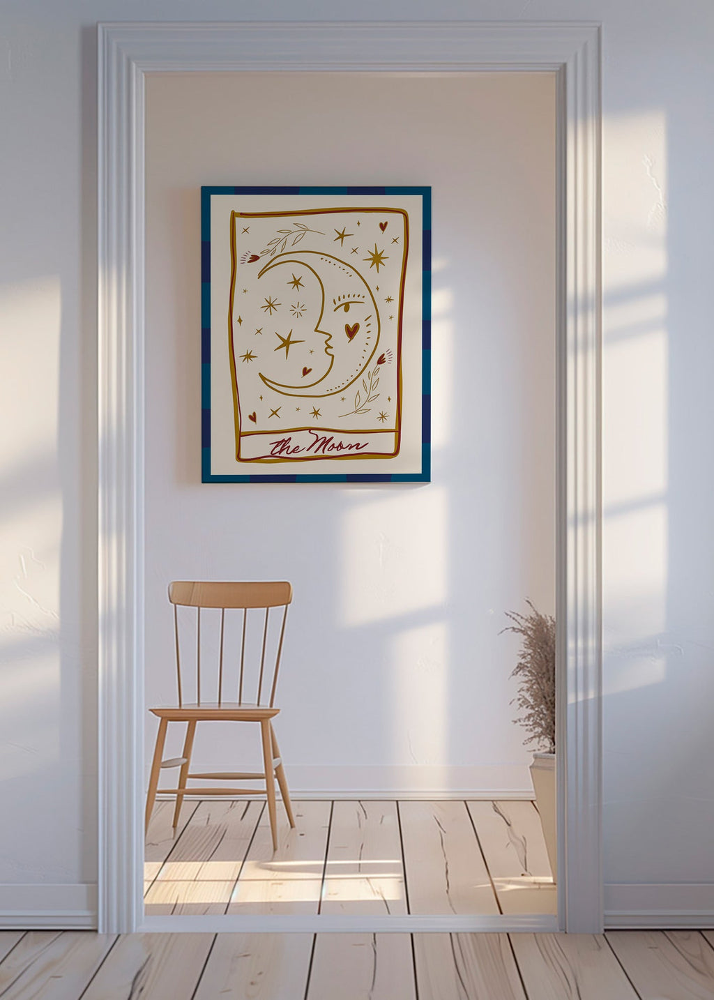 Illustration lune au visage et étoiles