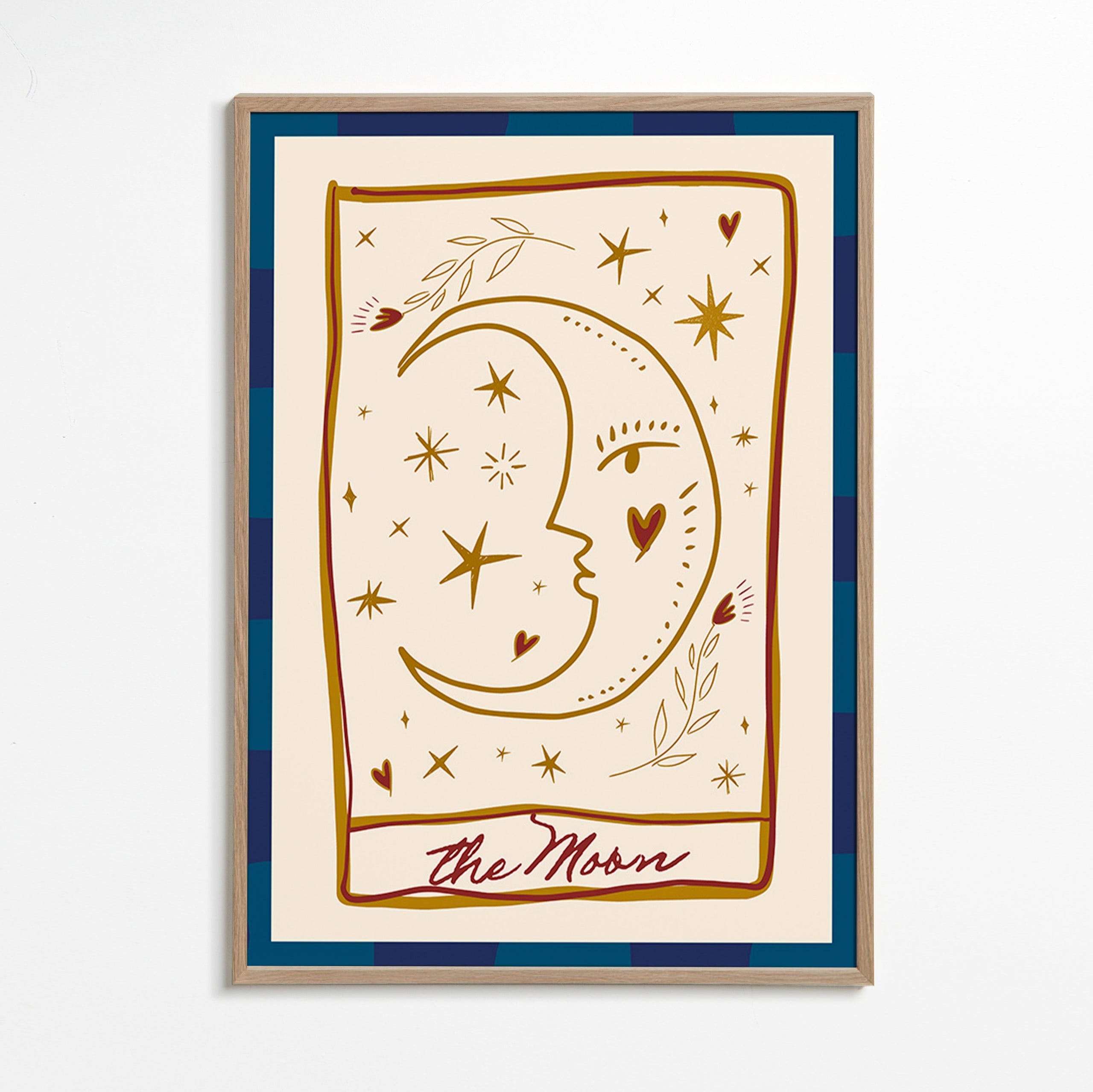 Illustration lune au visage et étoiles