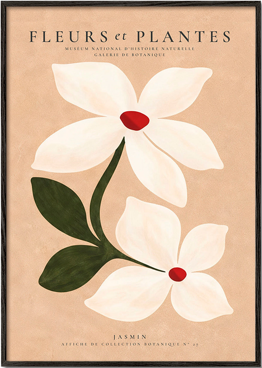 Impression botanique de jasmin sur fond beige