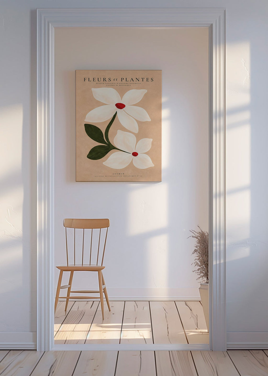 Impression botanique de jasmin sur fond beige