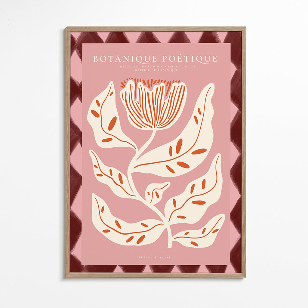 Impression botanique à fleur stylisée rose