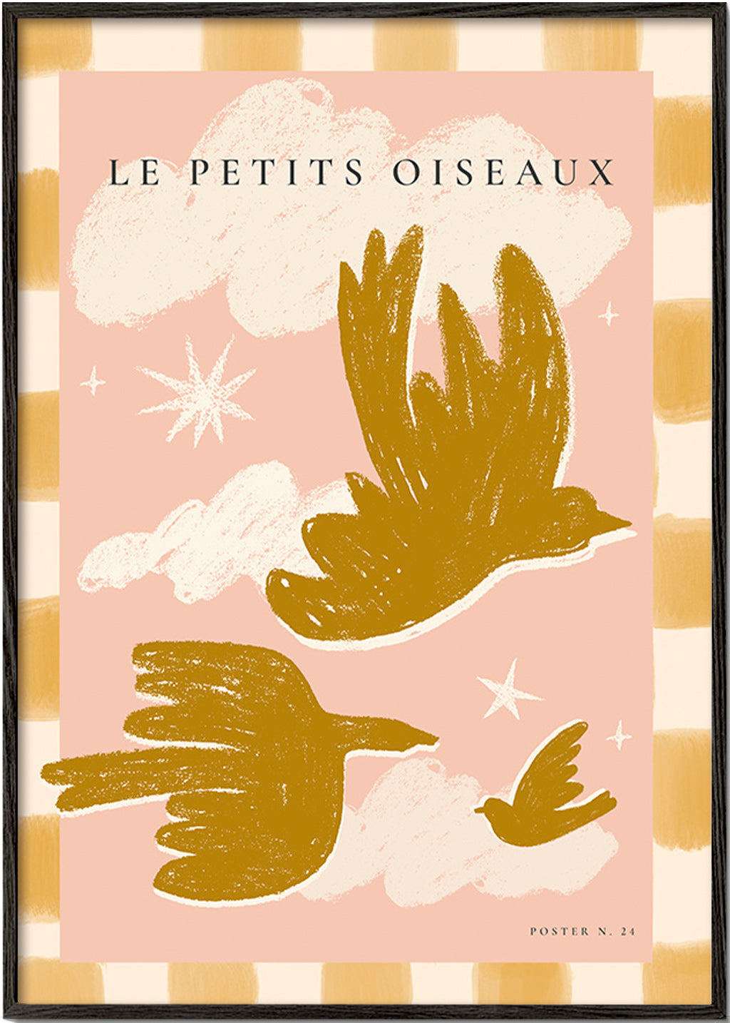 Oiseaux dorés sur fond rose