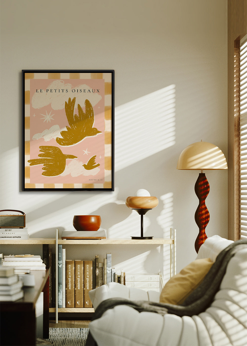 Oiseaux dorés sur fond rose