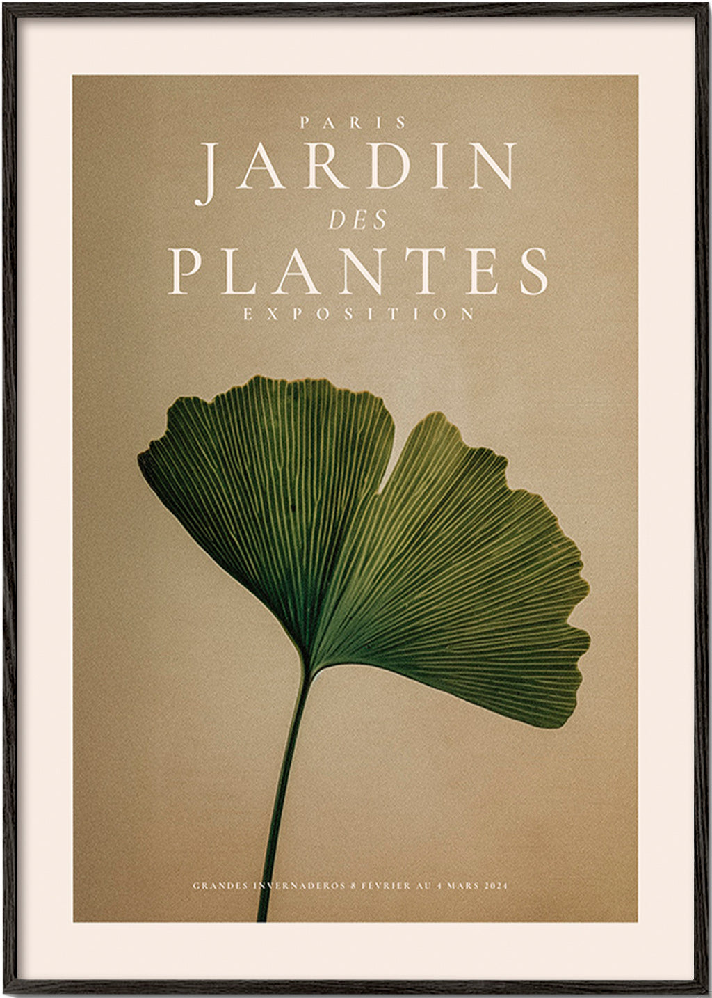 Impression botanique avec feuille de ginkgo et typographie classique