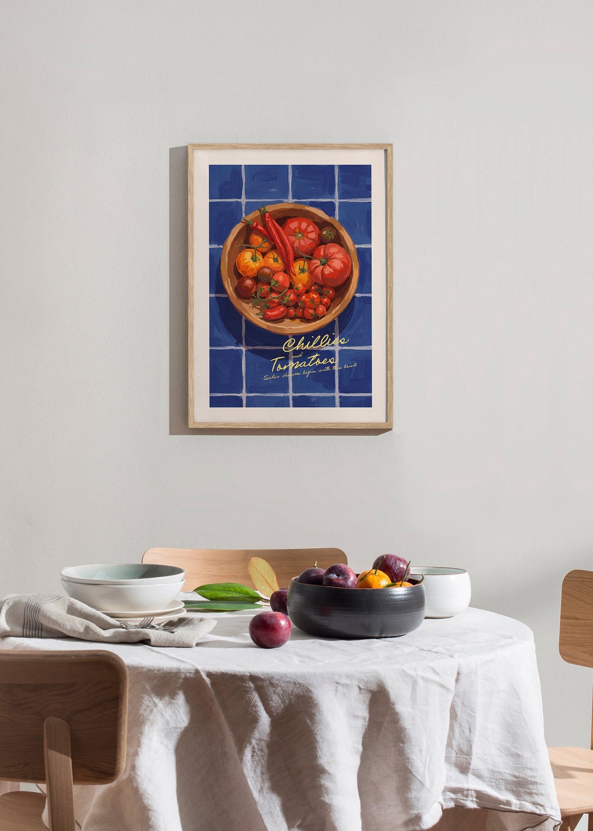 Keuken kunst met chilies en tomaten illustratie