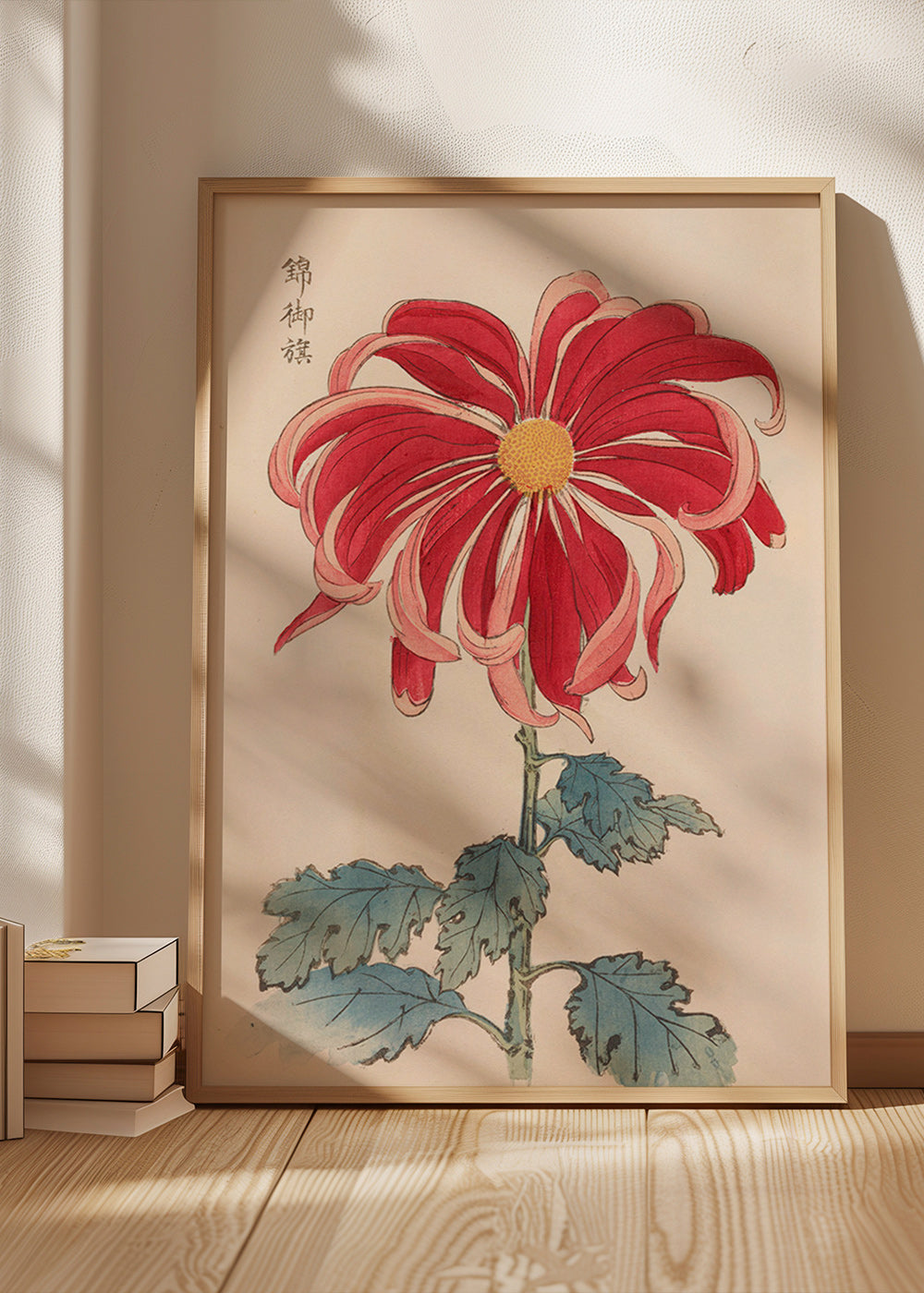 Botanische print Japanse chrysant rood