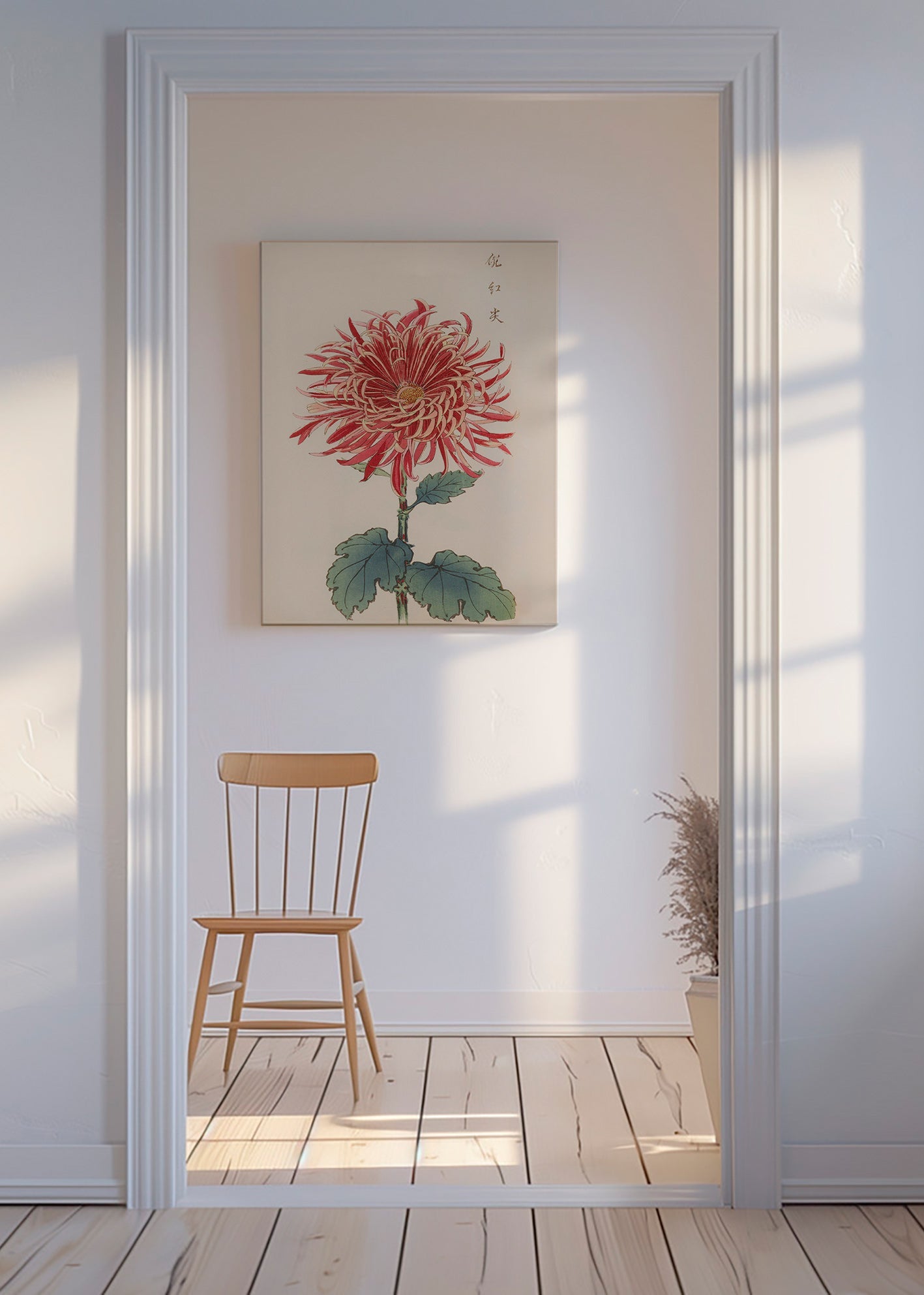 Impression botanique chrysanthème rouge détaillé
