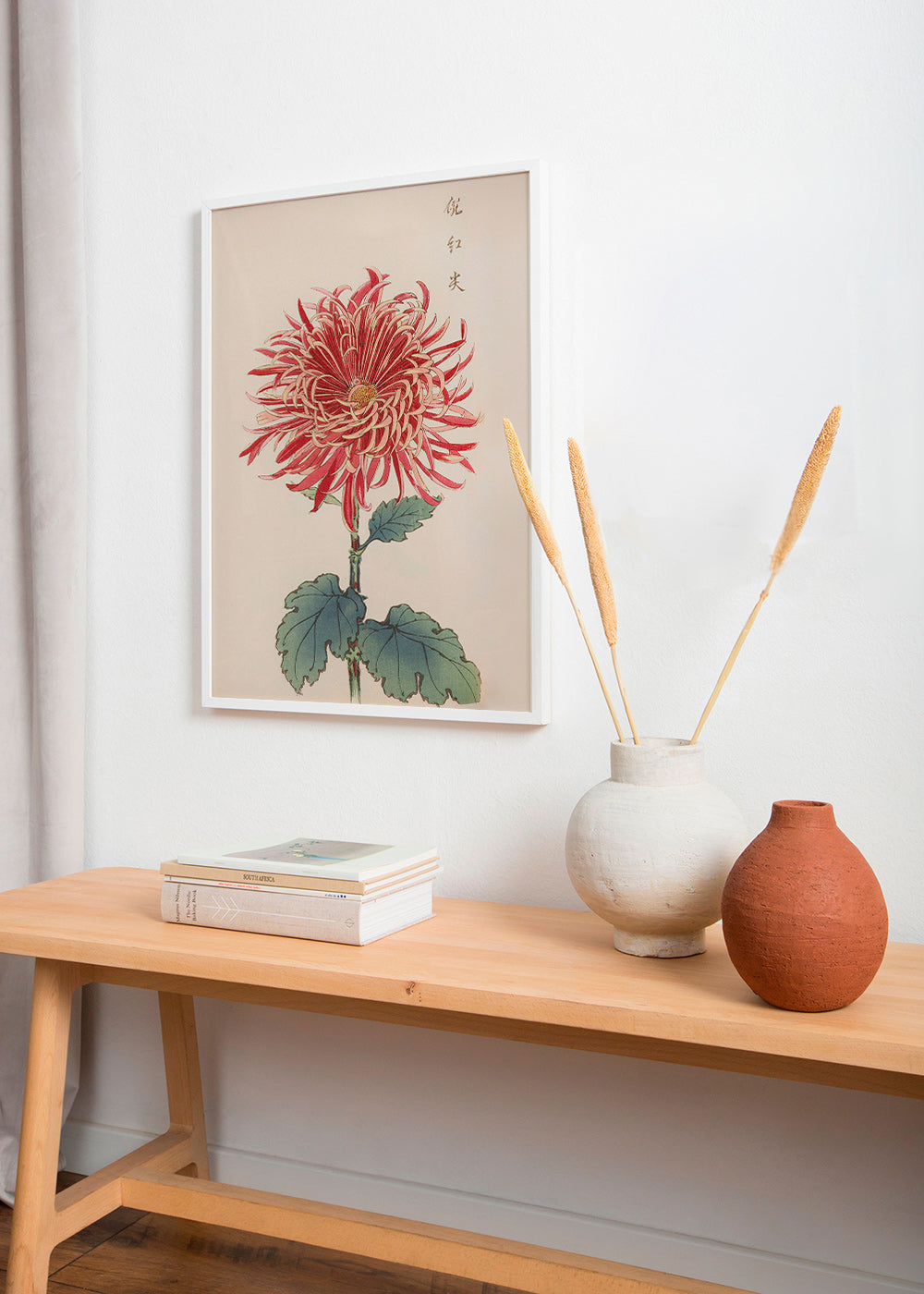 Impression botanique chrysanthème rouge détaillé
