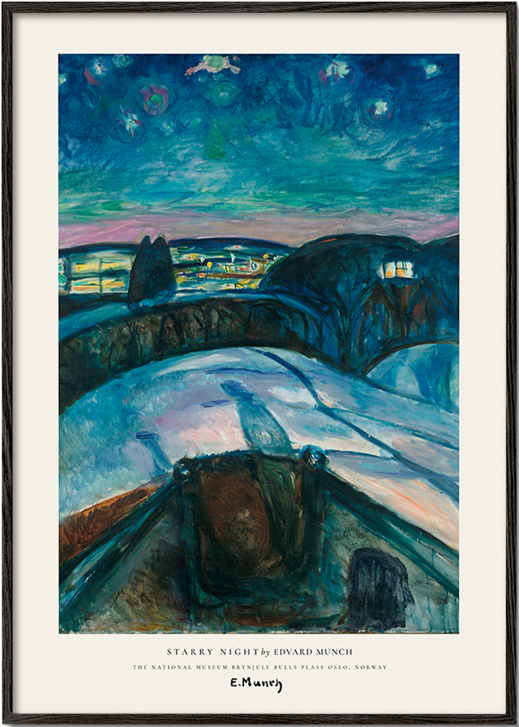 Landschaftskunst mit Sternenhimmel und verschneiten Hügeln