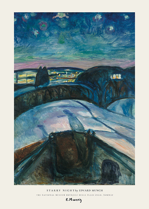 Landschaftskunst mit Sternenhimmel und verschneiten Hügeln