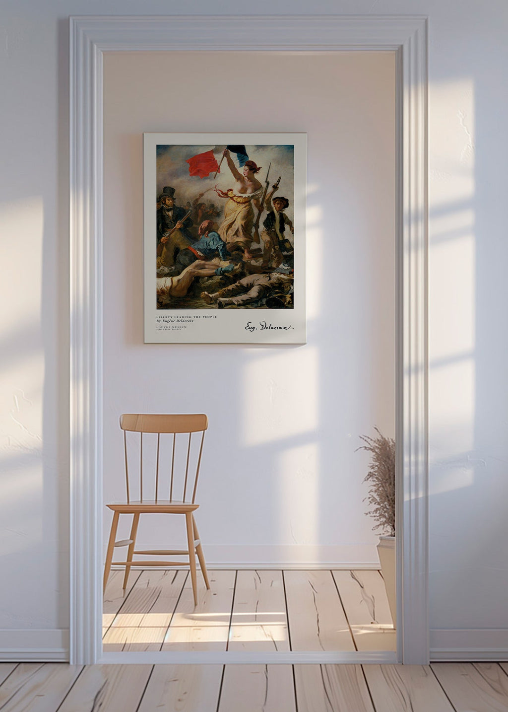 Vintage print van vrouw met driekleurige vlag