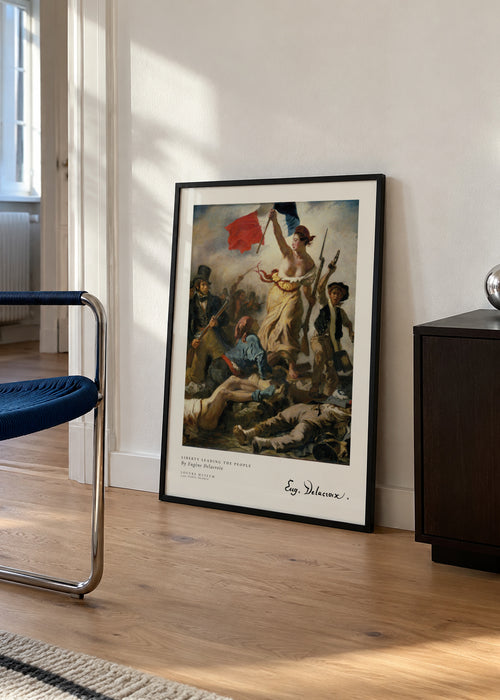 Liberty Leading the People By Eugène Delacroix - Framed poster in an interior