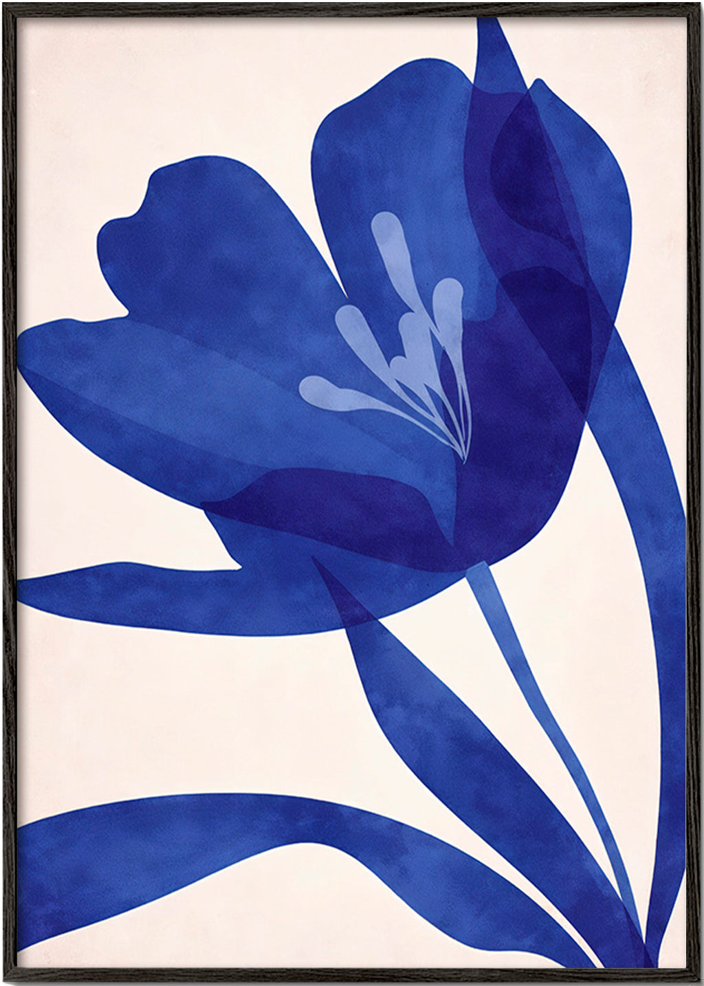 Impression botanique fleur bleue stylisée