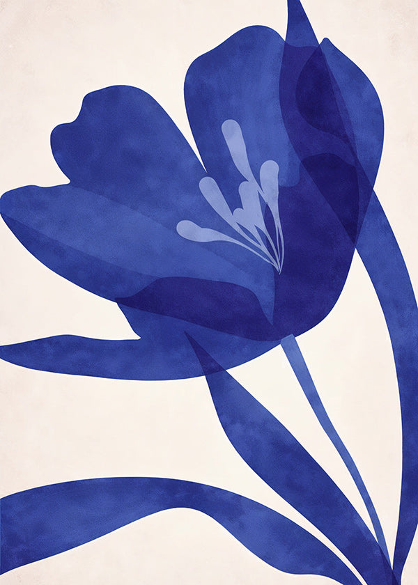 Impression botanique fleur bleue stylisée