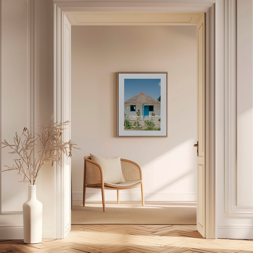 Landschap kunst: huisje met blauwe deur