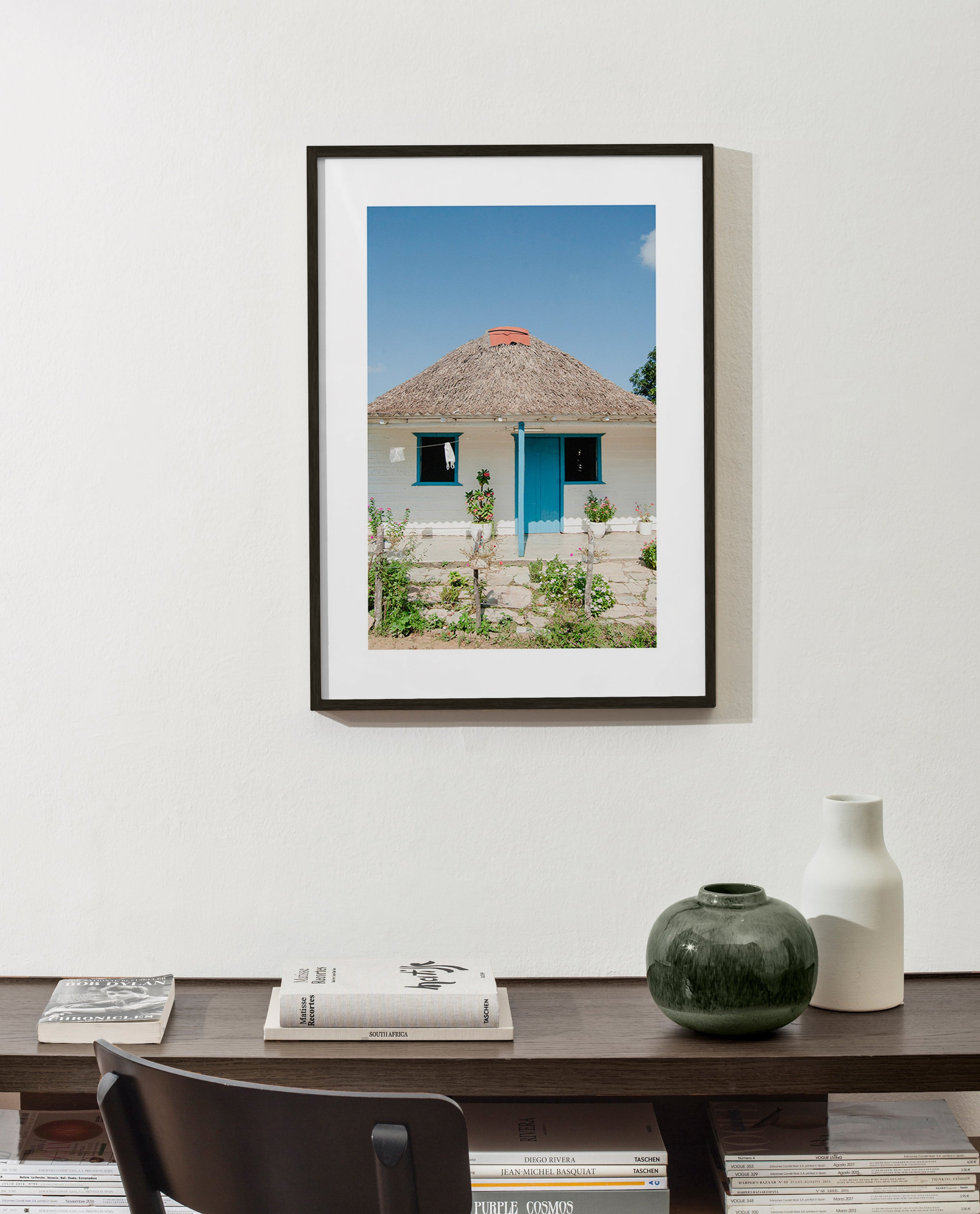 Landschap kunst: huisje met blauwe deur