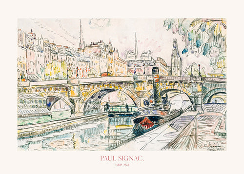 Keuken kunst: Pont Neuf sleepboot schets in inkt en waterverf