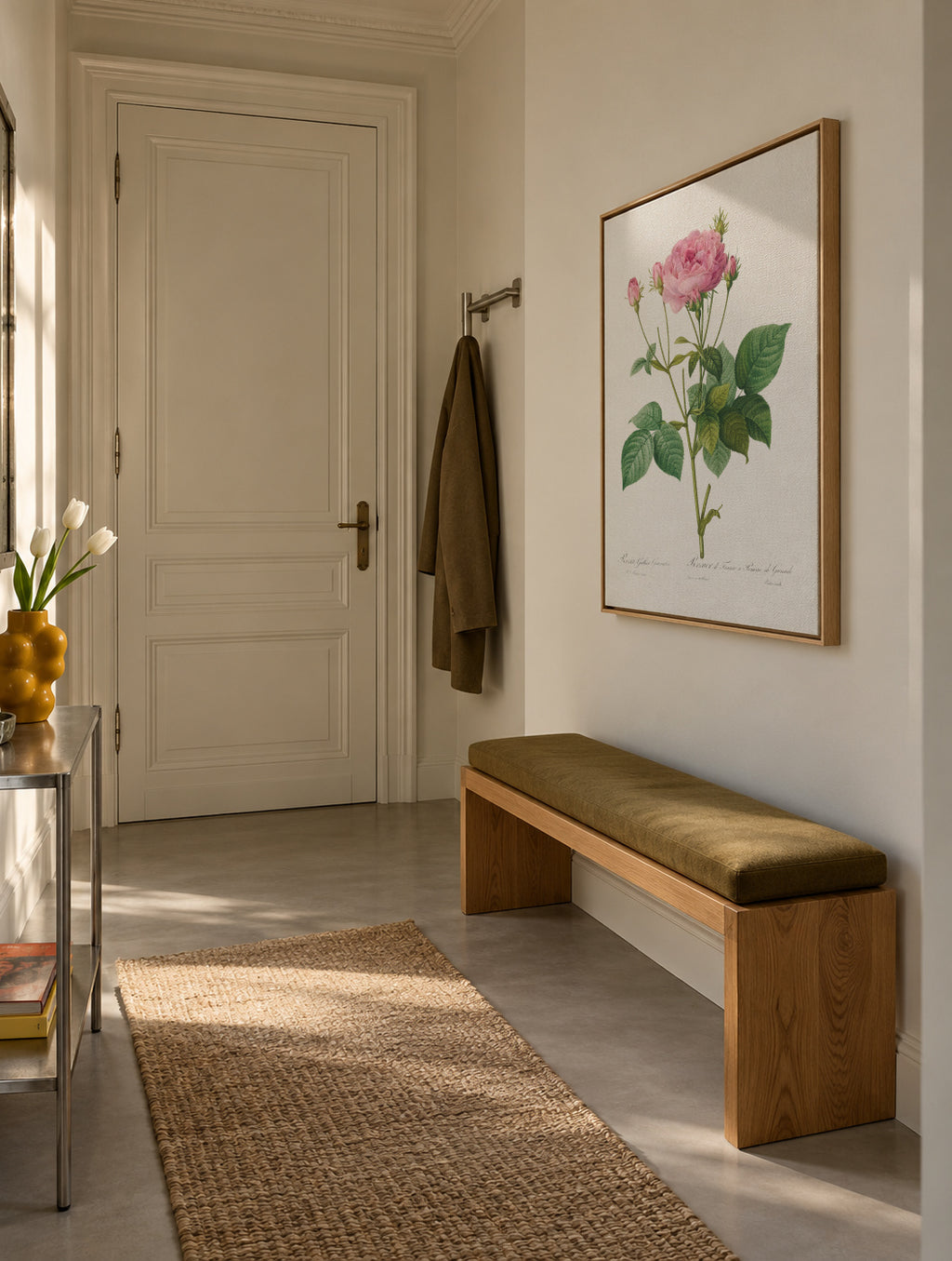 Rosa Gallica Granules - Framed canvas in an interior