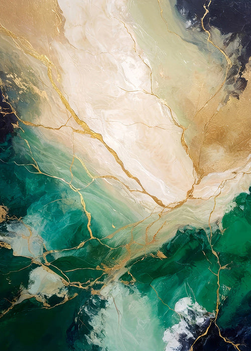 Abstracte kunst met smaragd- en gouden aders