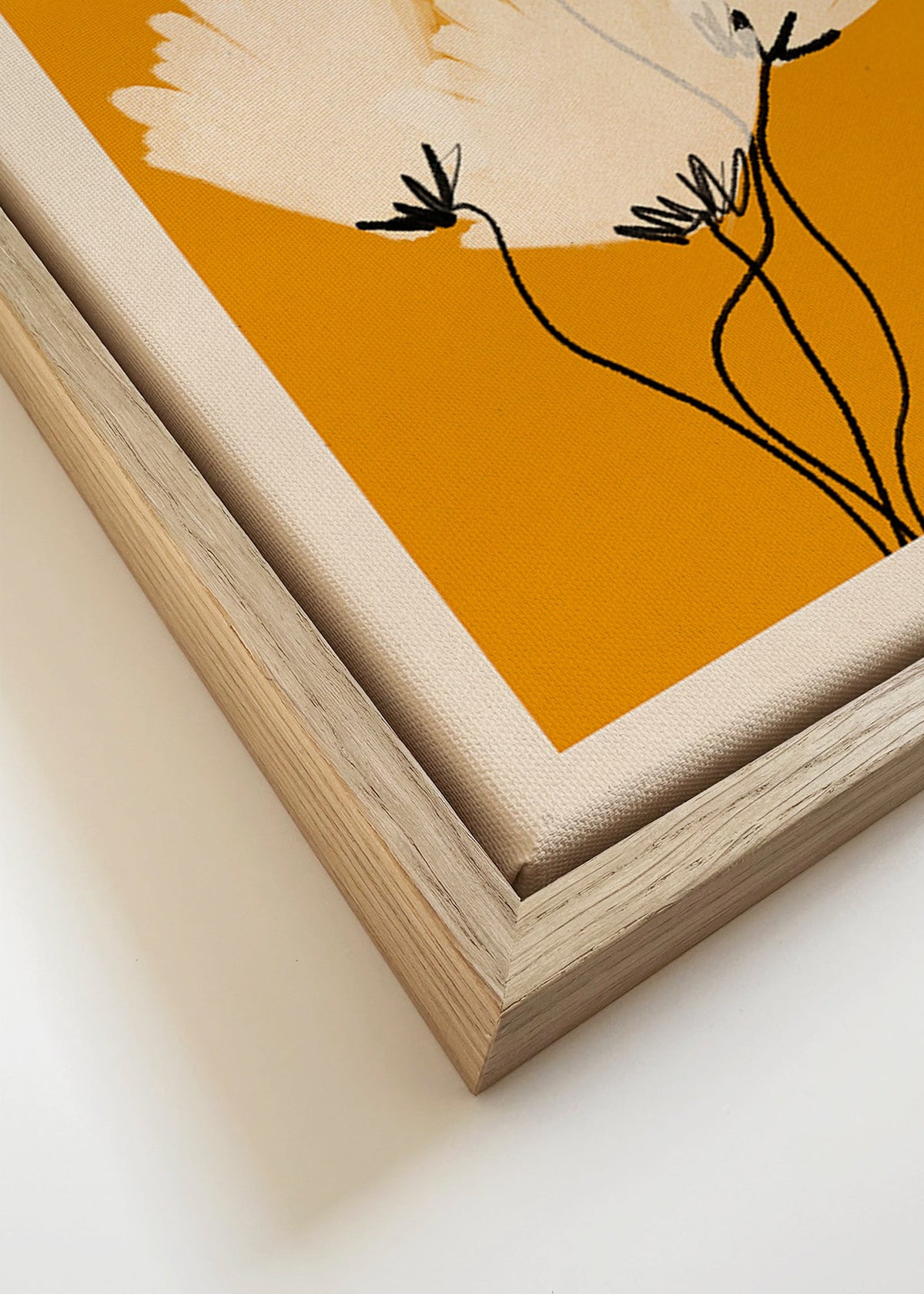 Botanische poster witte bloemen op oker – Canvas detail