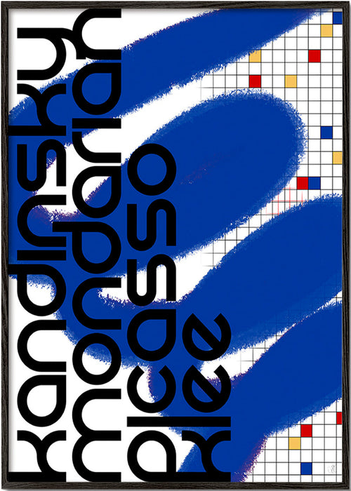 Abstract kunstwerk met blauwe streken – Black Frame