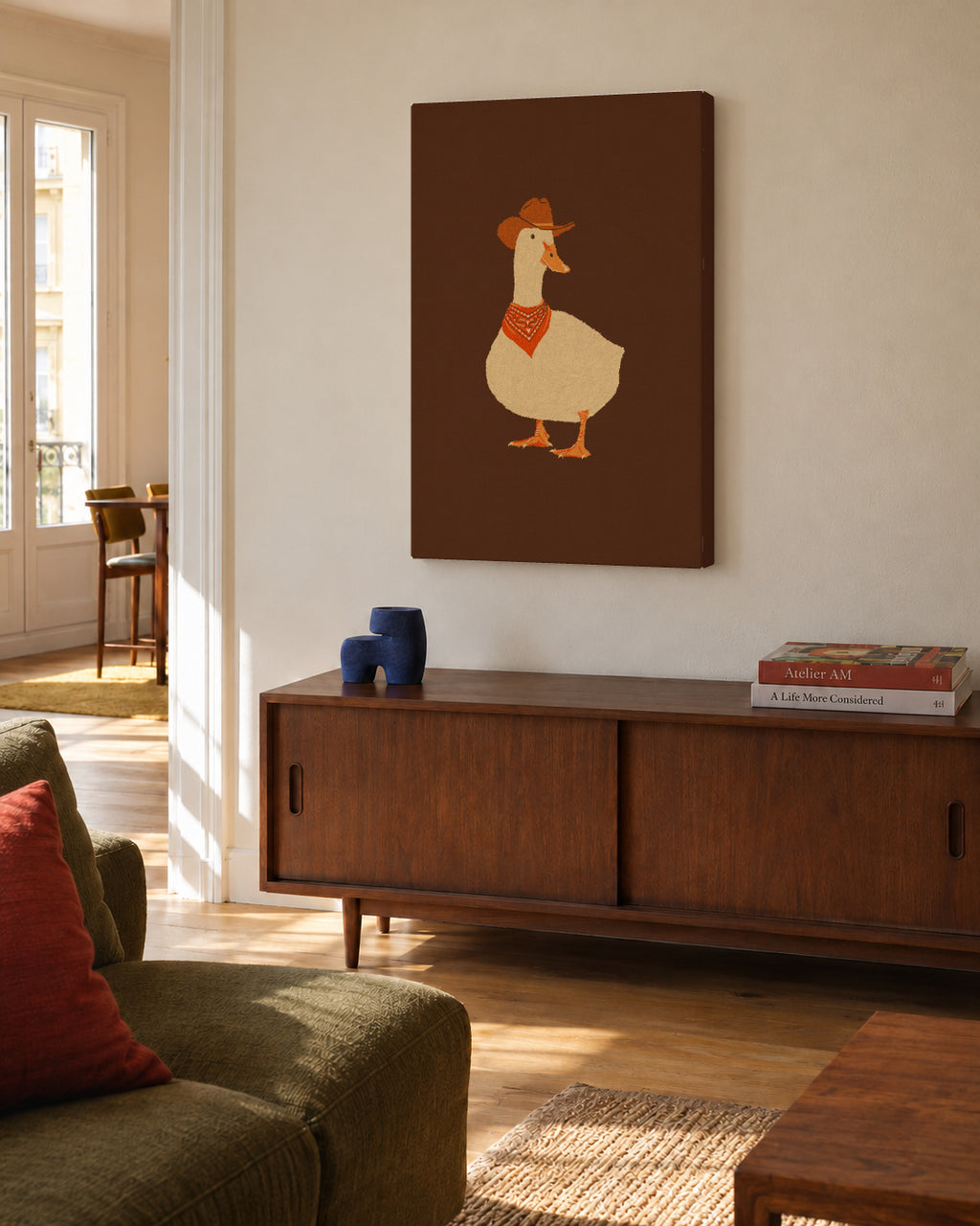 Bo the Cowboy Duck - Unframed canvas in an interior