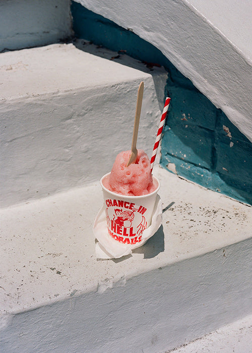 Keuken kunst: roze sorbet op witte trappen