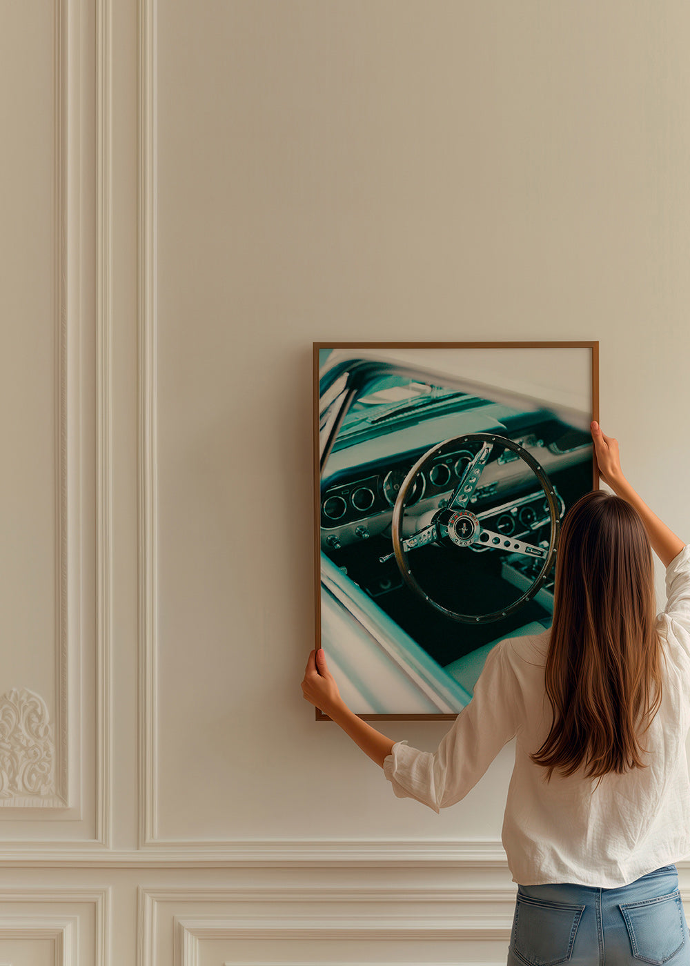 Vintage foto met houten stuurwiel op de voorgrond – Product3