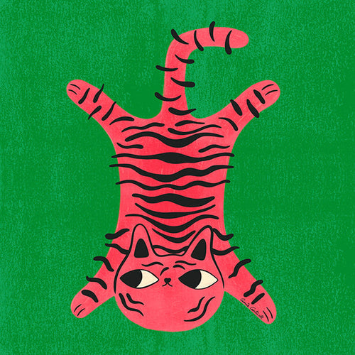 Roze kat illustratie met zwarte strepen