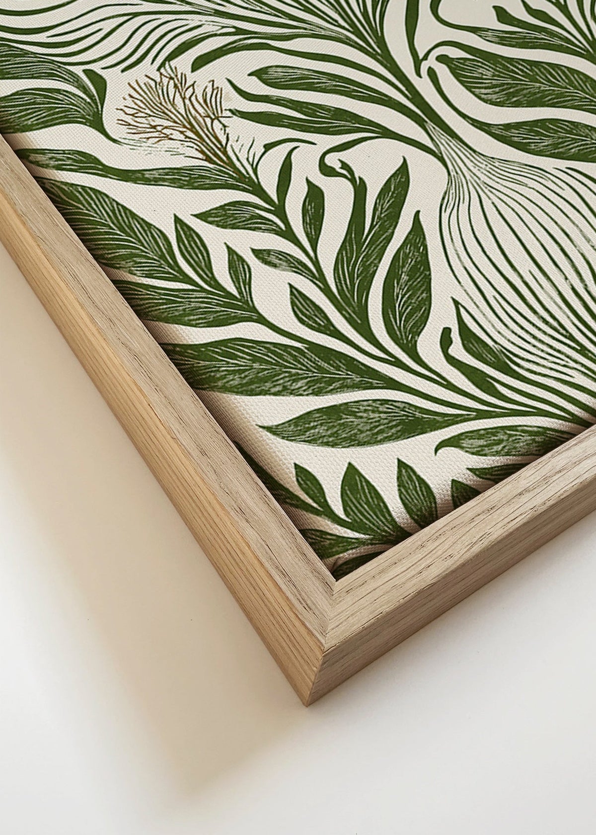 Botanische print met groene lijntekening – Canvas detail