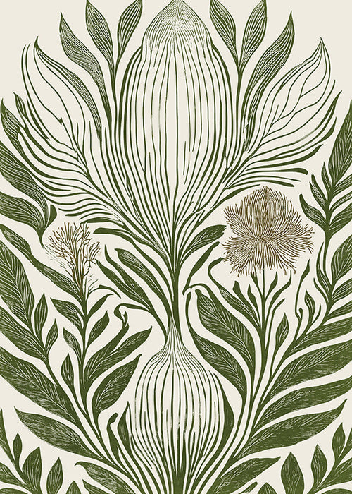 Botanische print met groene lijntekening