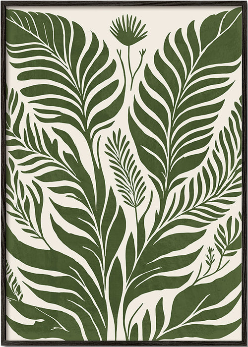 Botanische print groene bladeren op beige – Black Frame