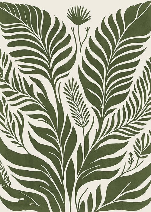 Botanische print groene bladeren op beige