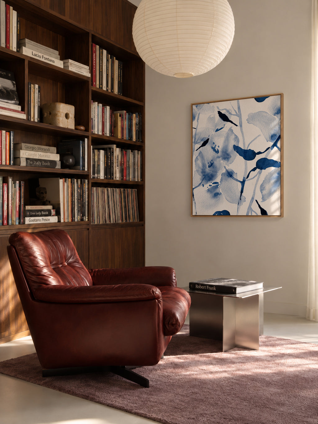 Brushstrokes And Silhouettes Of Birds On Branches - Framed canvas in an interior