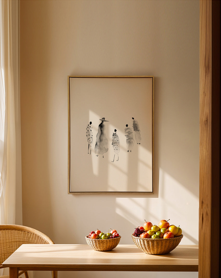 The People Going Out - Framed canvas in an interior