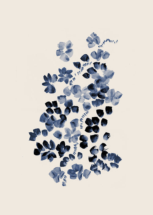 Botanische poster met indigo bloemen op crème