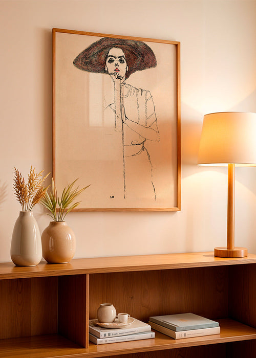 Illustratie portret met hoed en expressieve lijn – Product1