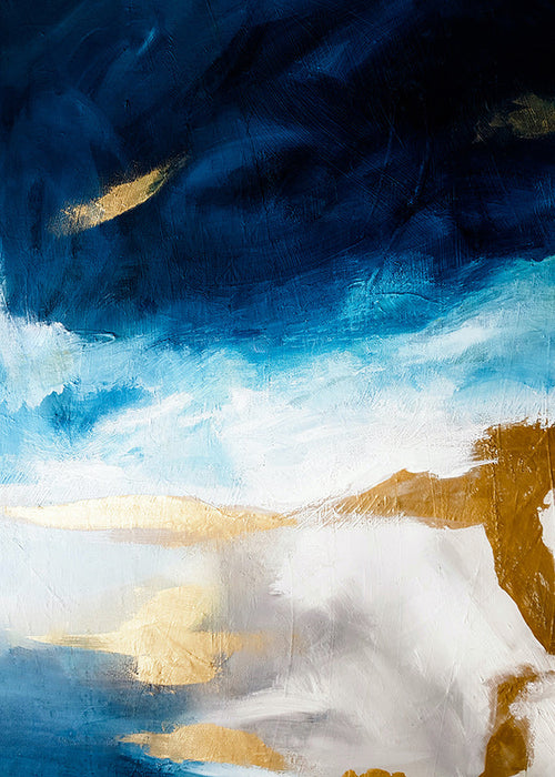 Abstract kunstwerk in blauw en goud textuur