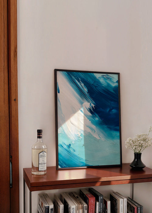 Abstracte poster blauw en wit met krachtige penseelstreken – Product1