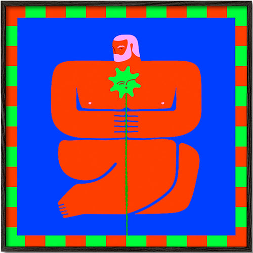 Illustratie van figuur die een bloem vasthoudt – Black Frame